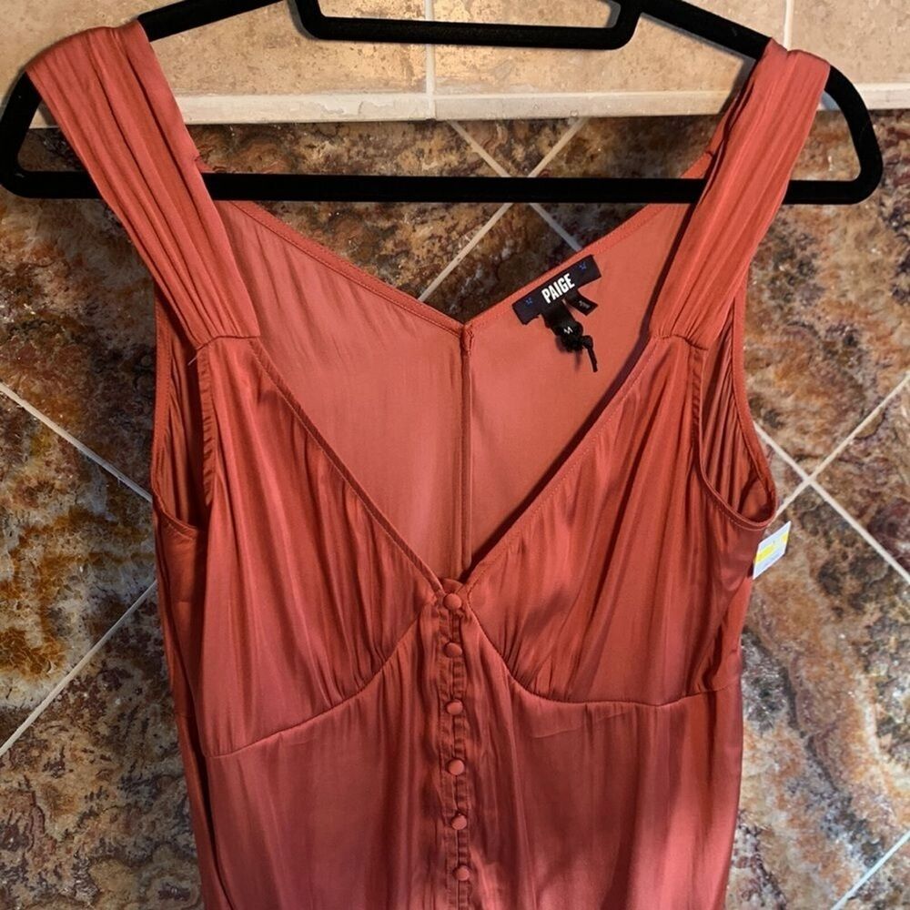 NWOT Paige Kessley Muted Clay Satin V-Neck Button Front Thong Bodysuit Size Med - Picture 4 of 16